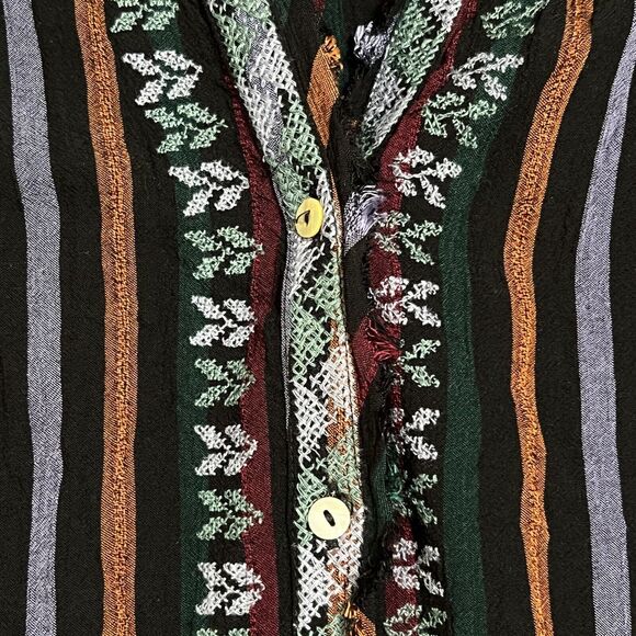 Tru Luxe Jeans Striped Embroidered Peasant Blouse Shirt Womens M Fringe - Picture 13 of 17